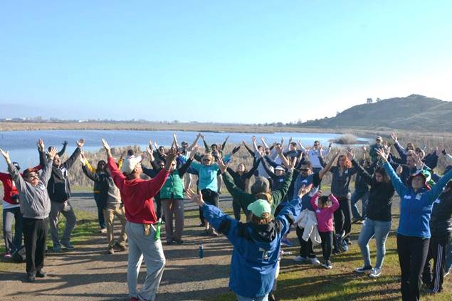 Yoga stretch break during a East Bay Regional Park District HPHP Program